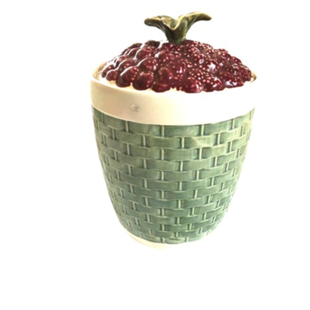 Pfaltzgraff Vintage Jamberry Largest Canister Purple Raspberries Basket Weave